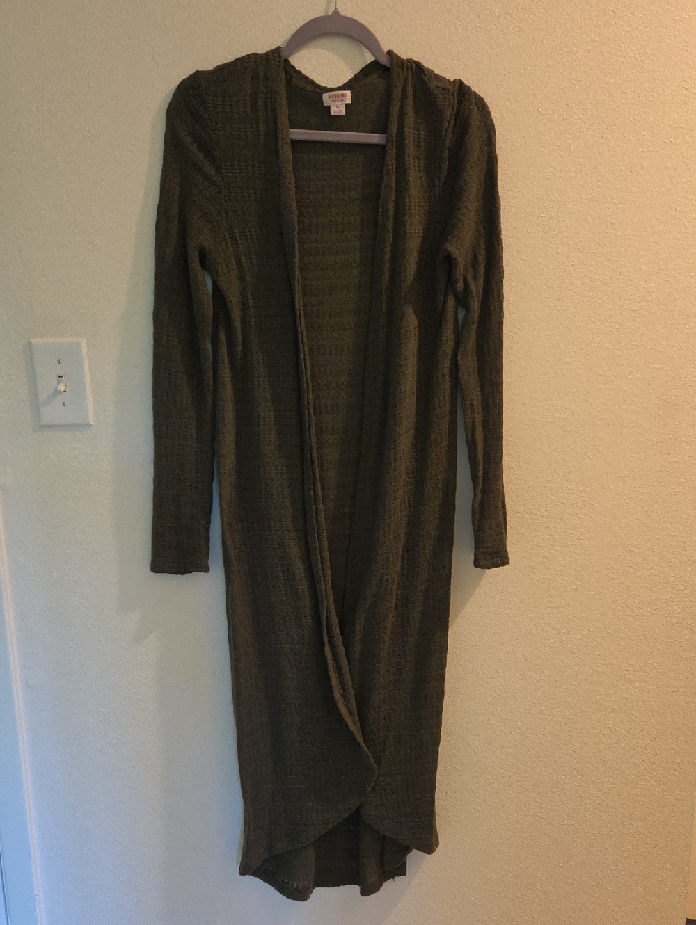 Mossimo Supply Co. Olive Green Waffle Knit Hooded Cardigan